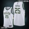 Serge Ibaka 25 Milwaukee Bucks Association Edition White Jersey Diamond Badge - Men