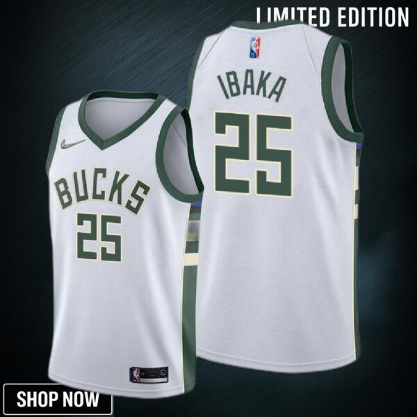 Serge Ibaka 25 Milwaukee Bucks Association Edition White Jersey Diamond Badge - Men
