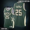 Serge Ibaka 25 Milwaukee Bucks Earned Edition Green Jersey Trade - Men