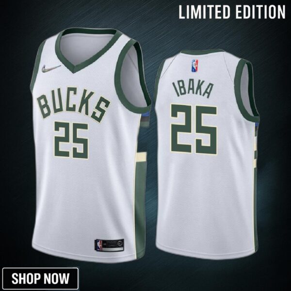 Serge Ibaka 25 Milwaukee Bucks White Association Edition Jersey Diamond Badge