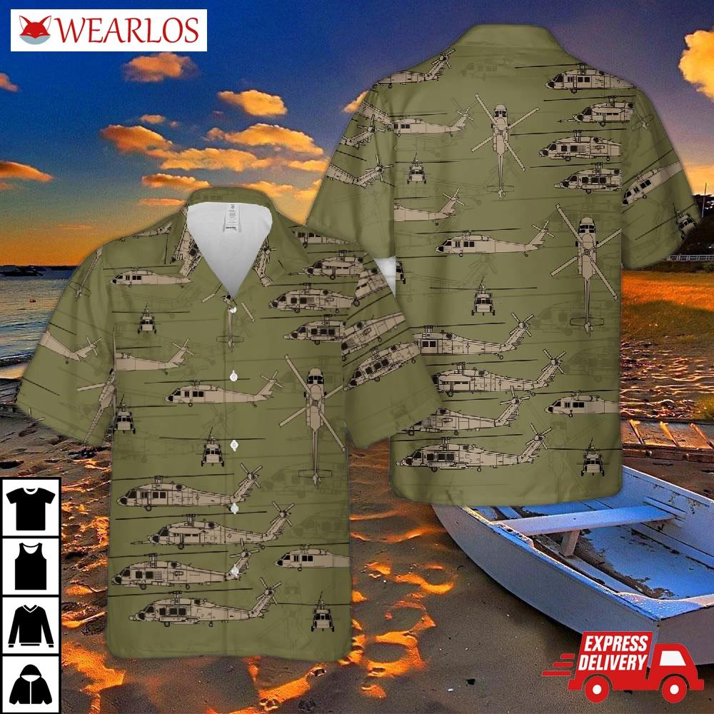 Sikorsky Uh-60 Black Hawk Silhouette Hawaiian Shirt