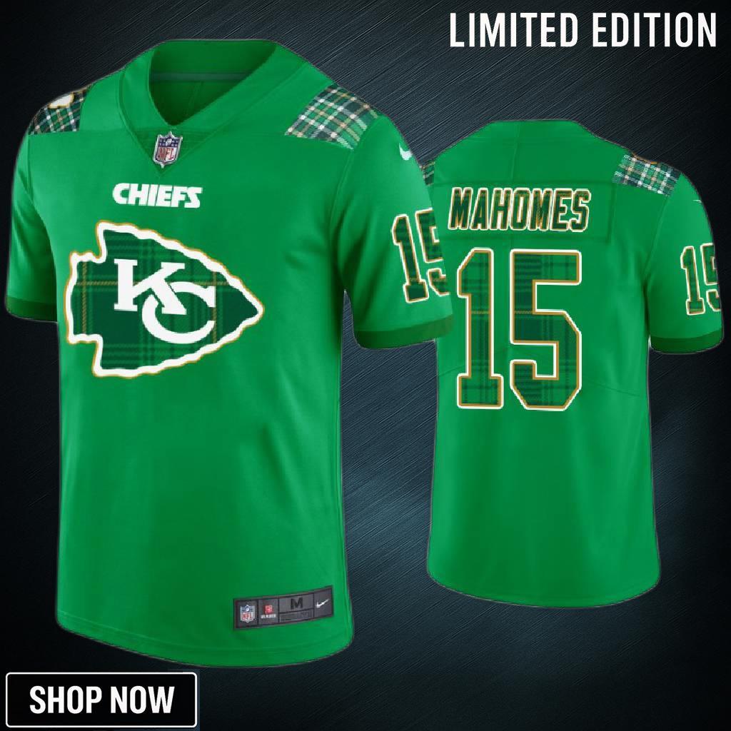St. Patricks Day Kansas City Chiefs #15 Patrick Mahomes Jersey Kelly Green - Men
