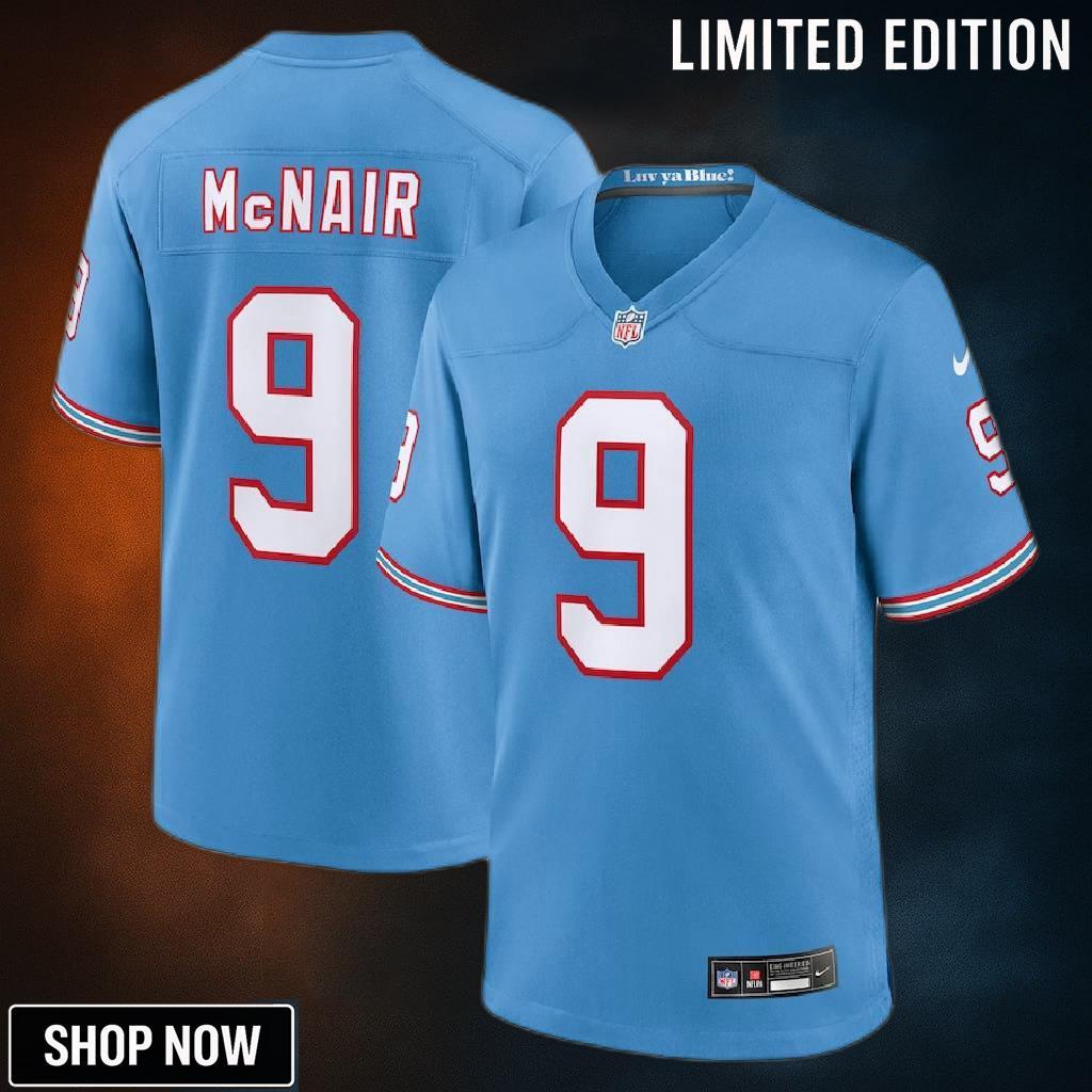 Steve Mcnair 9 Tennessee Titans Oilers Throwback Retired Men Game Jersey - Light Blue