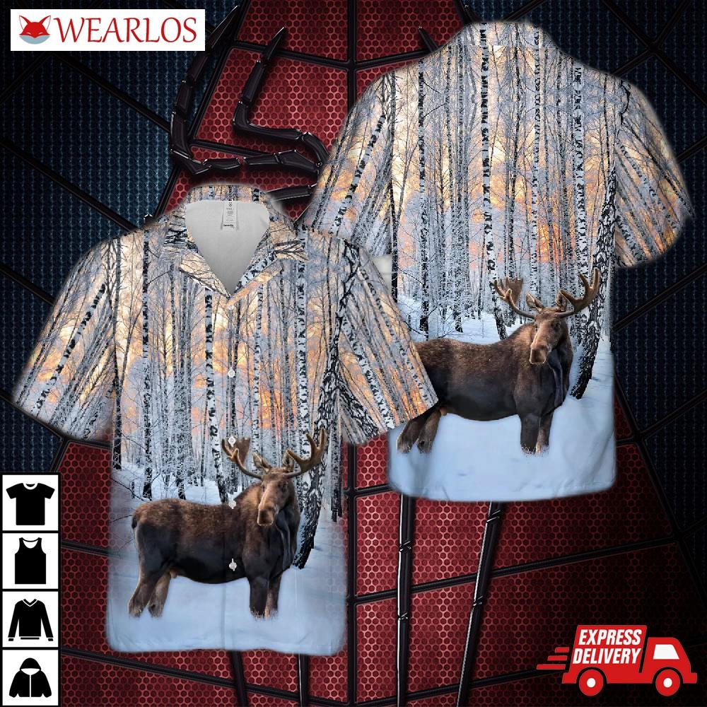 Swedish Moose Silver Birch Hawaiian Shirt