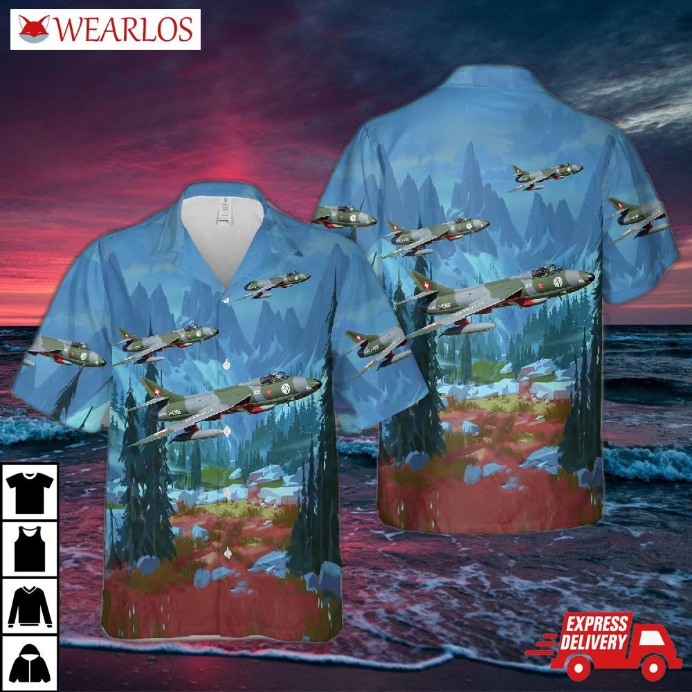 Swiss Air Force Hawker Hunter Hawaiian Shirt