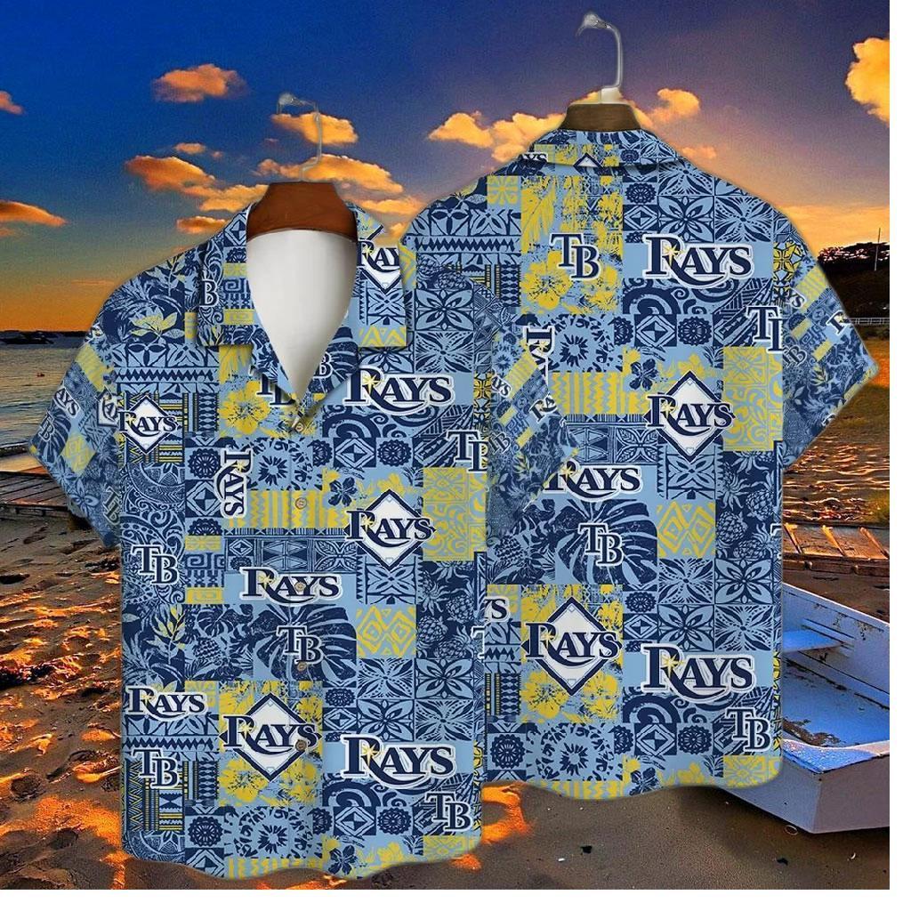 Tampa Bay Rays Blue Patchwork Hawaiian Shirt