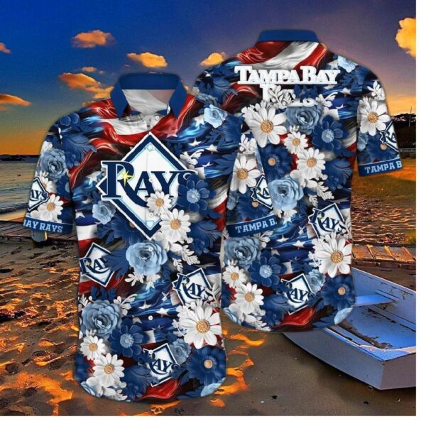Tampa Bay Rays Patriotic Floral Hawaiian Shirt