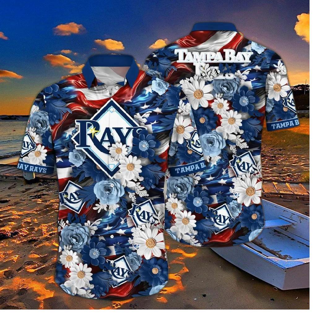 Tampa Bay Rays Patriotic Floral Hawaiian Shirt