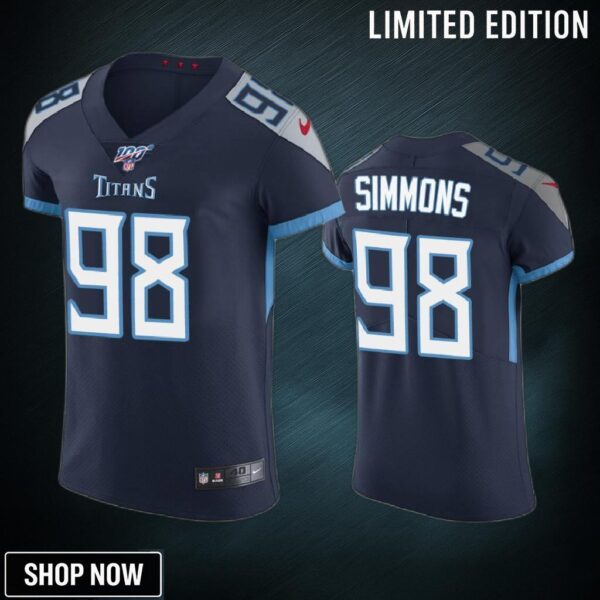 Tennessee Titans Jeffery Simmons Navy 100th Season Vapor Elite Jersey