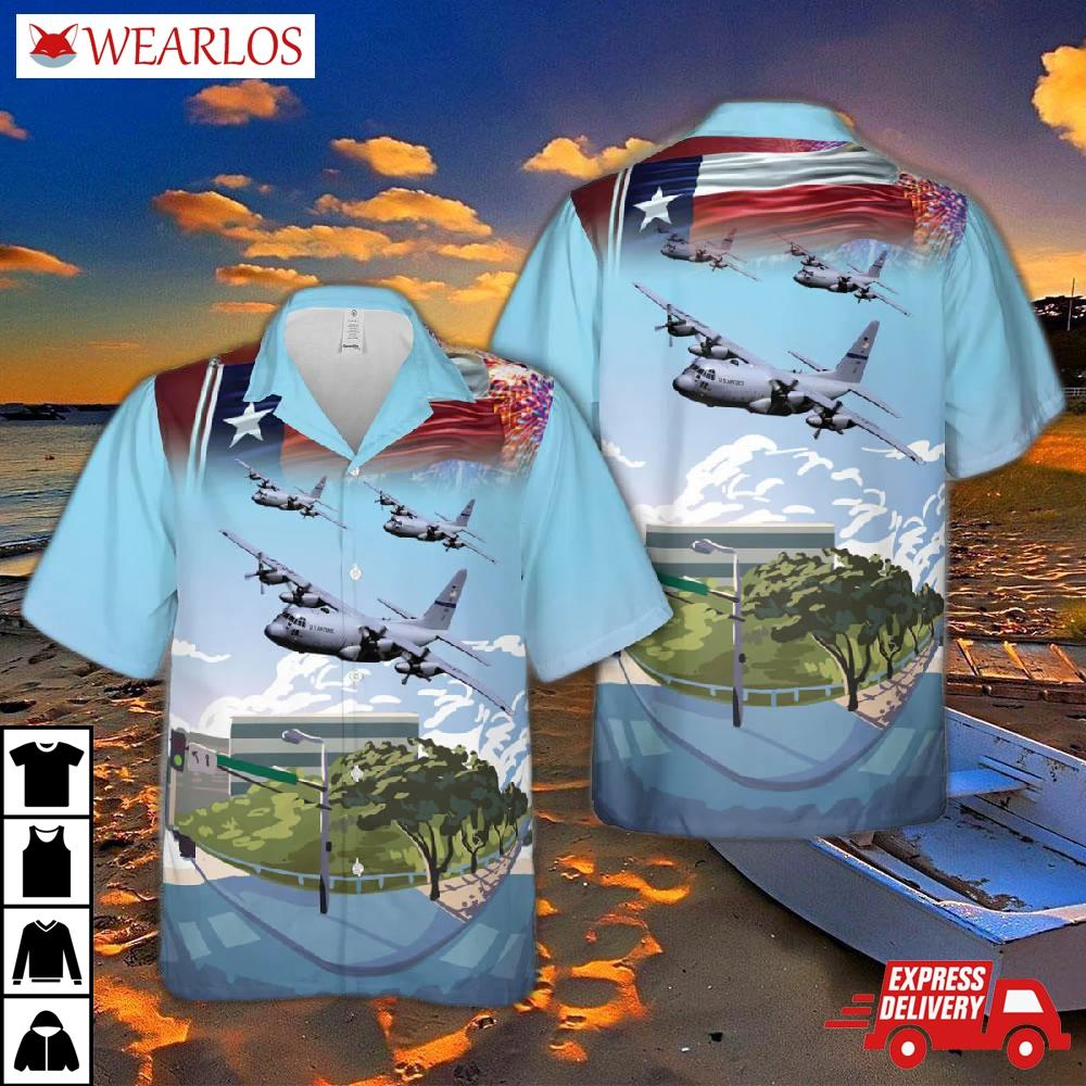 Texas Air National Guard Lockheed C-130h-lm Hercules (s N 85-1368) From The 181st Airlift Squadron, 136th Wing, 4th Of July Hawaiian Shirt