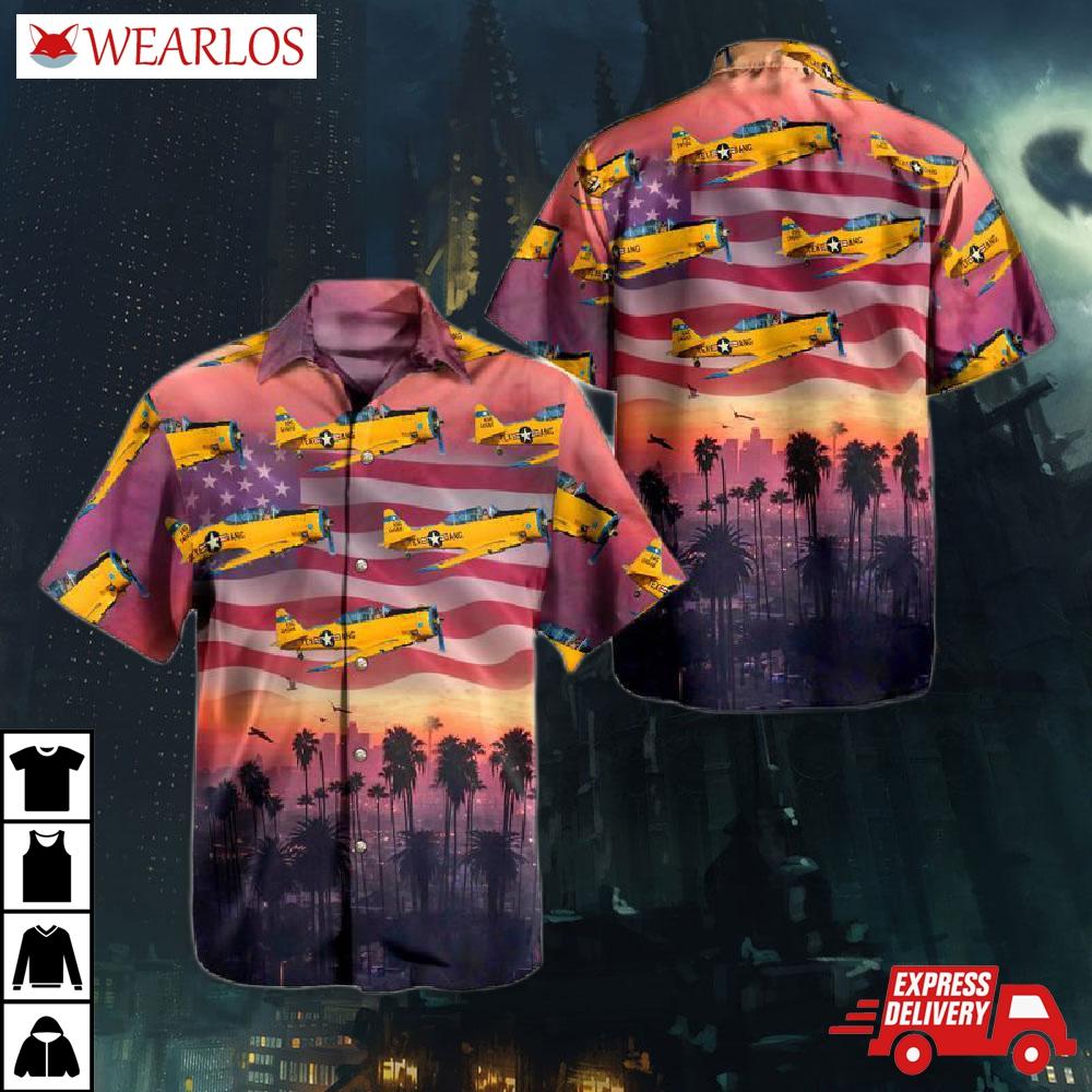 Texas Air National Guard North American T-6 Texan Independence Day Hawaiian Shirt