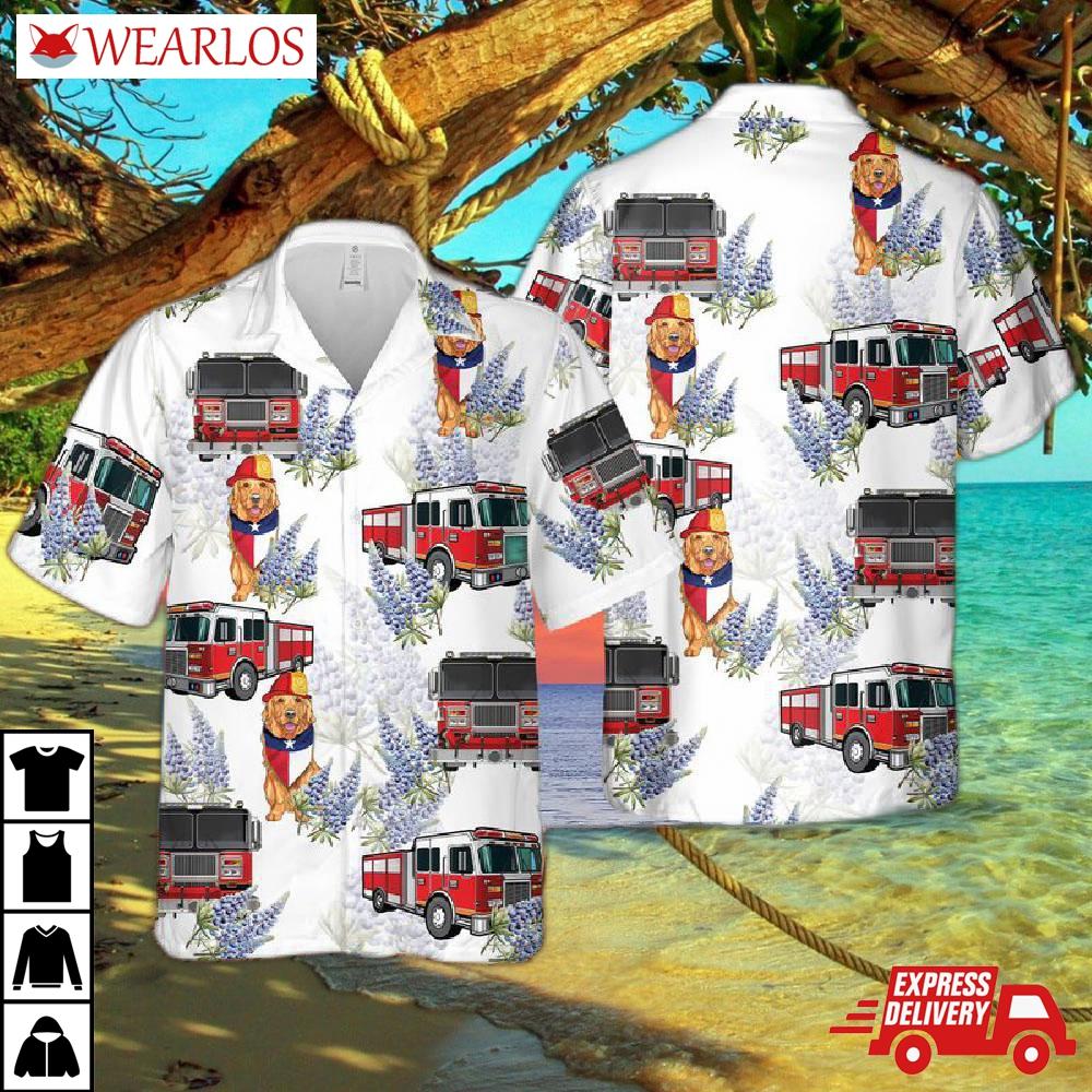 Texas Golden Retriever Firefighter Tropical Hawaiian Shirt