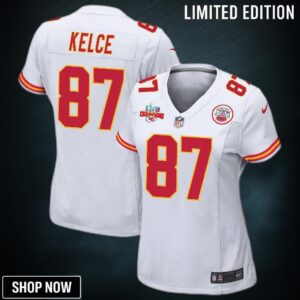 Travis Kelce 87 Kansas City Chiefs Super Bowl Lvii Champions 3 Stars Women Game Jersey - White