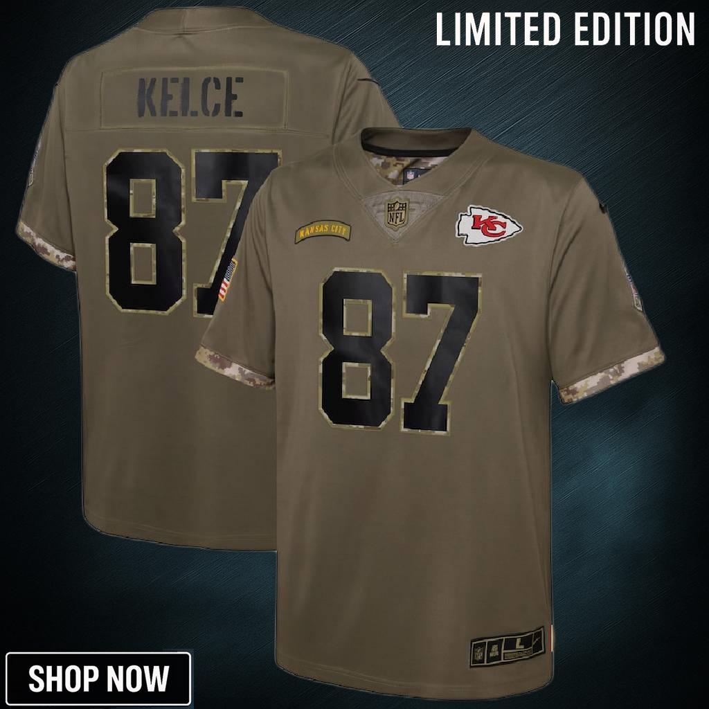 Travis Kelce Kansas City Chiefs Salute To Service Player Limited Jersey - Olive