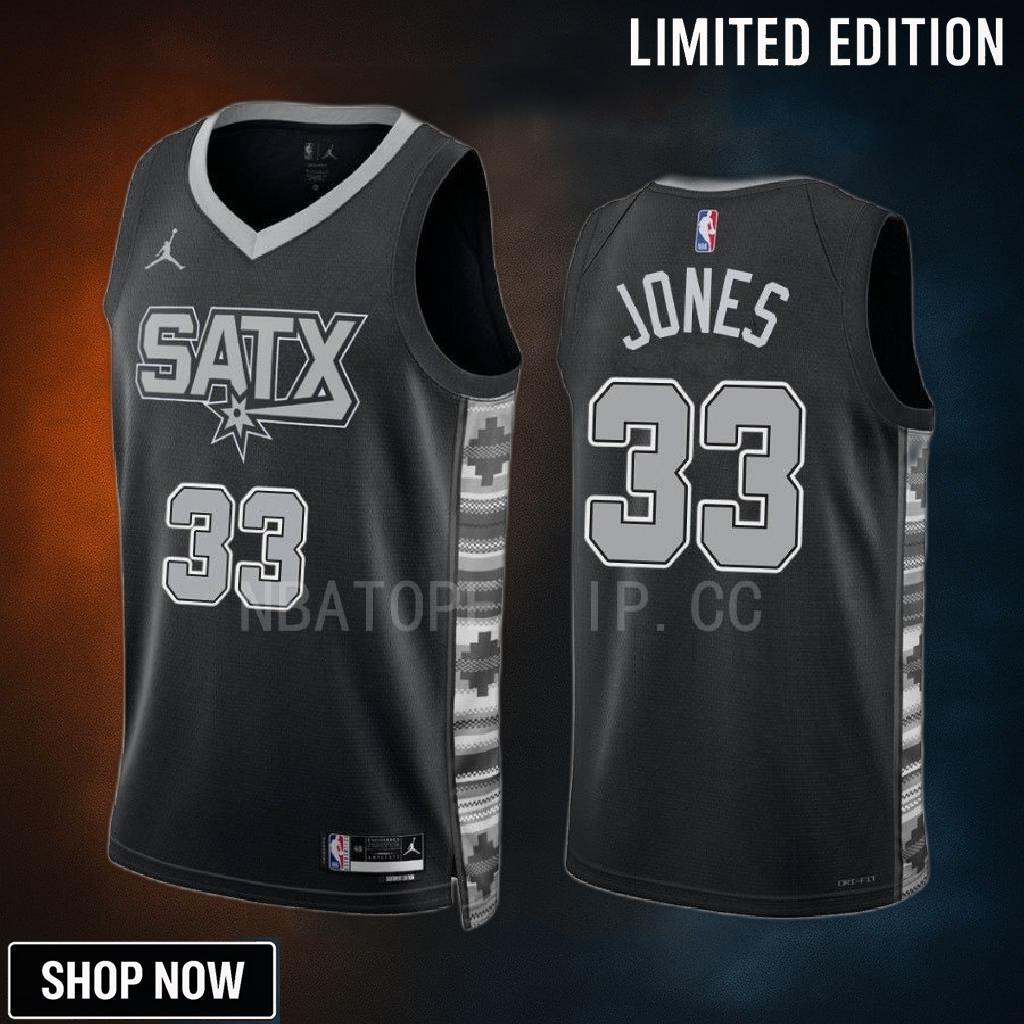 Tre Jones -23 San Antonio Spurs Black 33 Statement Edition Jersey