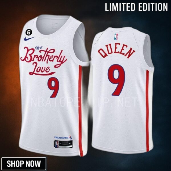 Trevelin Queen 9 -23 Philadelphia 76ers White City Edition Men Jersey Swingman