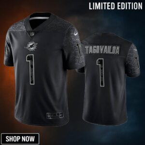 Tua Tagovailoa 1 Miami Dolphins Black Reflective Limited Jersey - Men