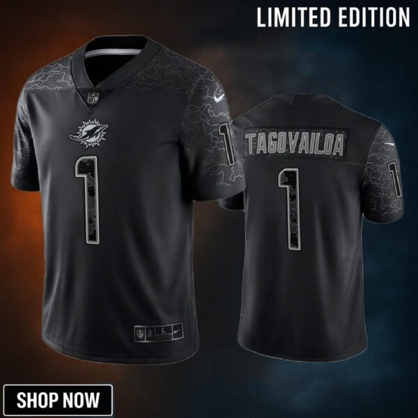 Tua Tagovailoa 1 Miami Dolphins Black Reflective Limited Jersey - Men