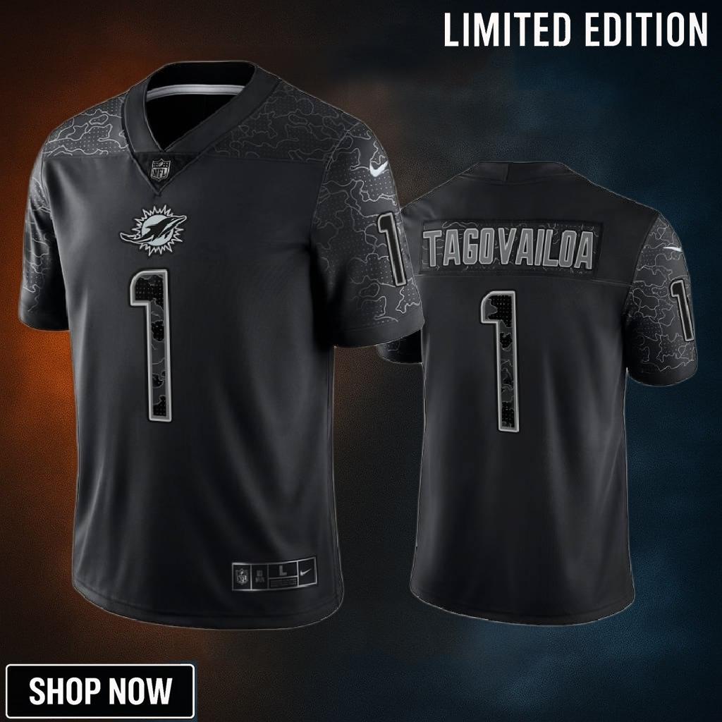 Tua Tagovailoa 1 Miami Dolphins Black Reflective Limited Jersey - Men