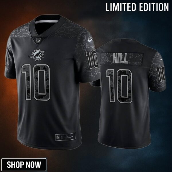 Tyreek Hill 10 Miami Dolphins Black Reflective Limited Jersey - Men