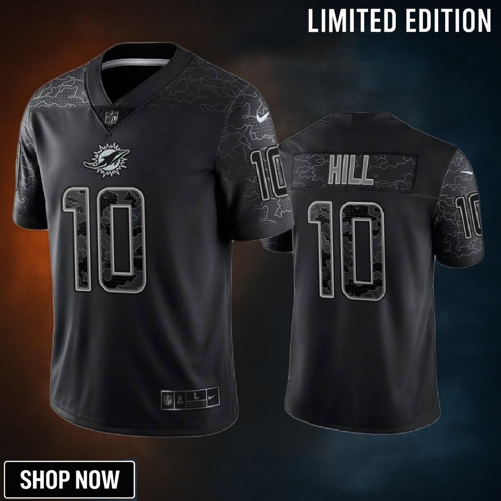 Tyreek Hill 10 Miami Dolphins Black Reflective Limited Jersey - Men