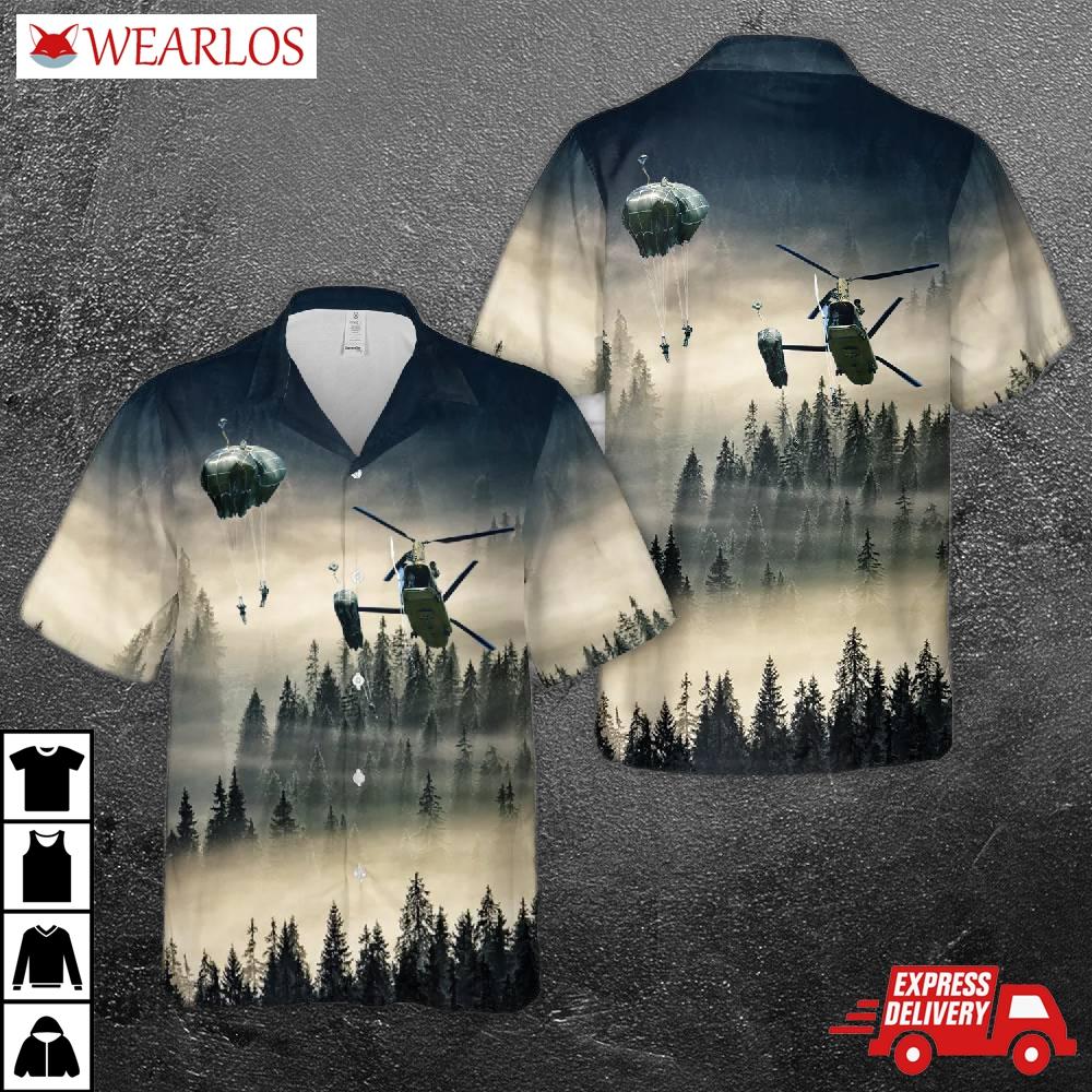 U.s. Army Paratroopers Jump Out The Back Of A Ch-47 Chinook Helicopter Hawaiian Shirt