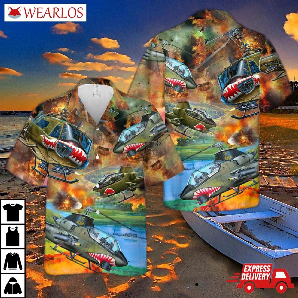 United States Army Huey Cobra Helicopter Hawaiian Shirt