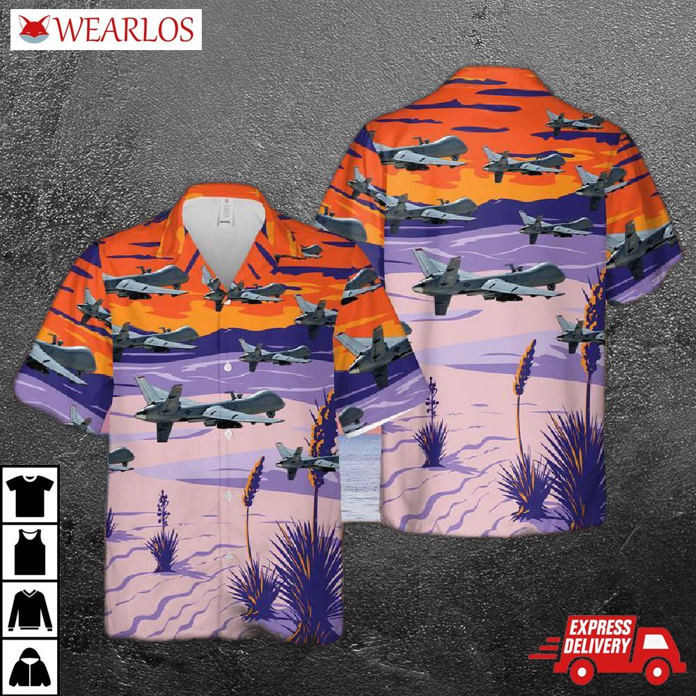 Us Air Force 29th Attack Squadron 49th Wing General Atomics Mq-9 Reaper Hawaiian Shirt