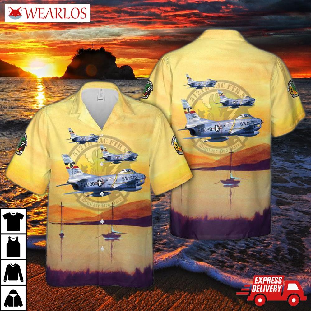 Us Air Force 512th Fighter Squadron F-86d Sabre Hawaiian Shirt