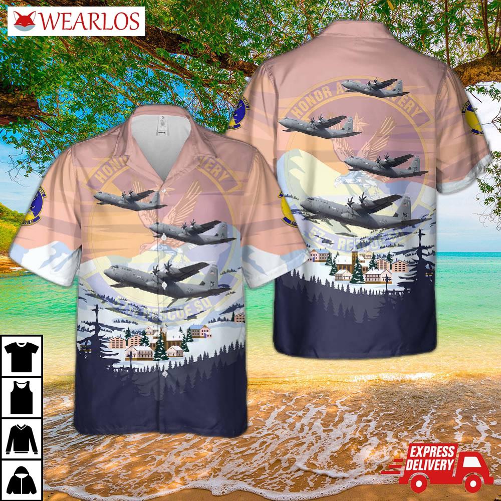 Us Air Force 57th Rescue Squadron (57 Rqs) Lockheed Hc-130 Hercules Hawaiian Shirt