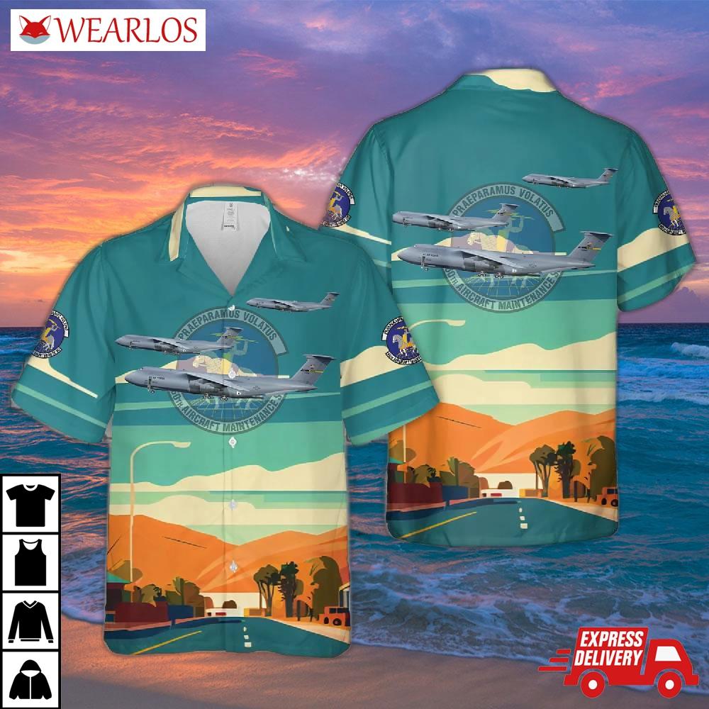Us Air Force 60th Aircraft Maintenance Squadron (60 Amxs) C-5m Super Galaxy Hawaiian Shirt