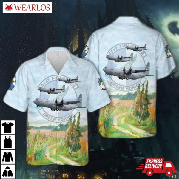 Us Air Force 61st Airlift Squadron Lockheed C-130j Hercules Hawaiian Shirt