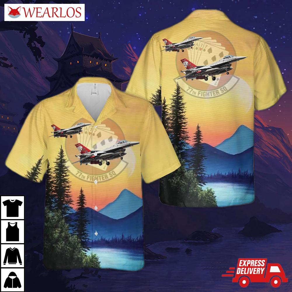 Us Air Force 77 Fighter Squadron F-16cm Hawaiian Shirt