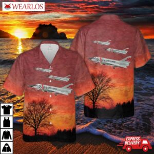 Us Air Force 87th Fis Red Bulls Convair F-106a Delta Dart Hawaiian Shirt