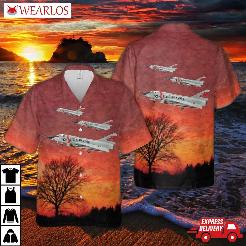 Us Air Force 87th Fis Red Bulls Convair F-106a Delta Dart Hawaiian Shirt