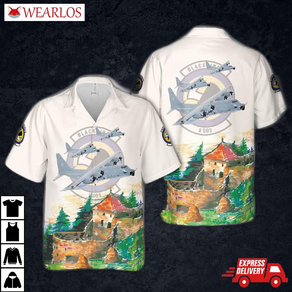 Us Air Force 8th Special Operations Squadron (8th Sos) Lockheed Martin Mc-130e Blackbirds Hawaiian Shirt