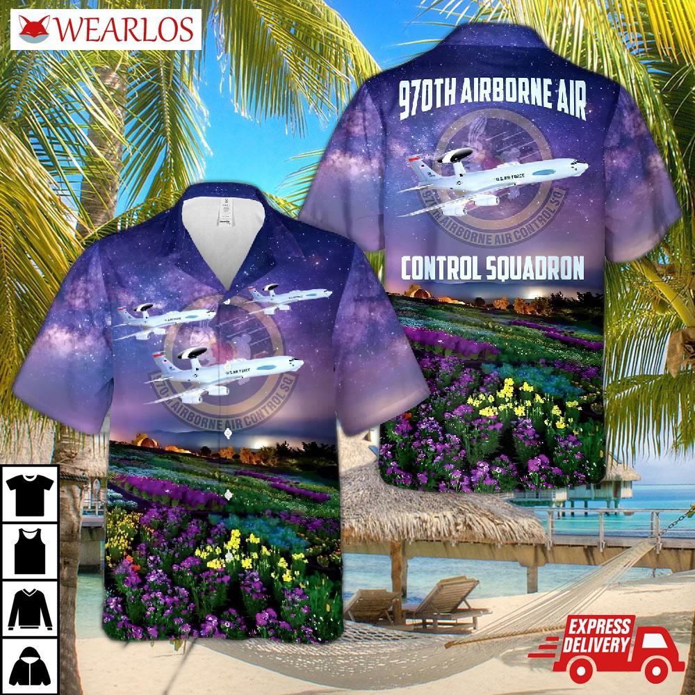 Us Air Force 970th Airborne Control Squadron E-3 Sentry Hawaiian Shirt