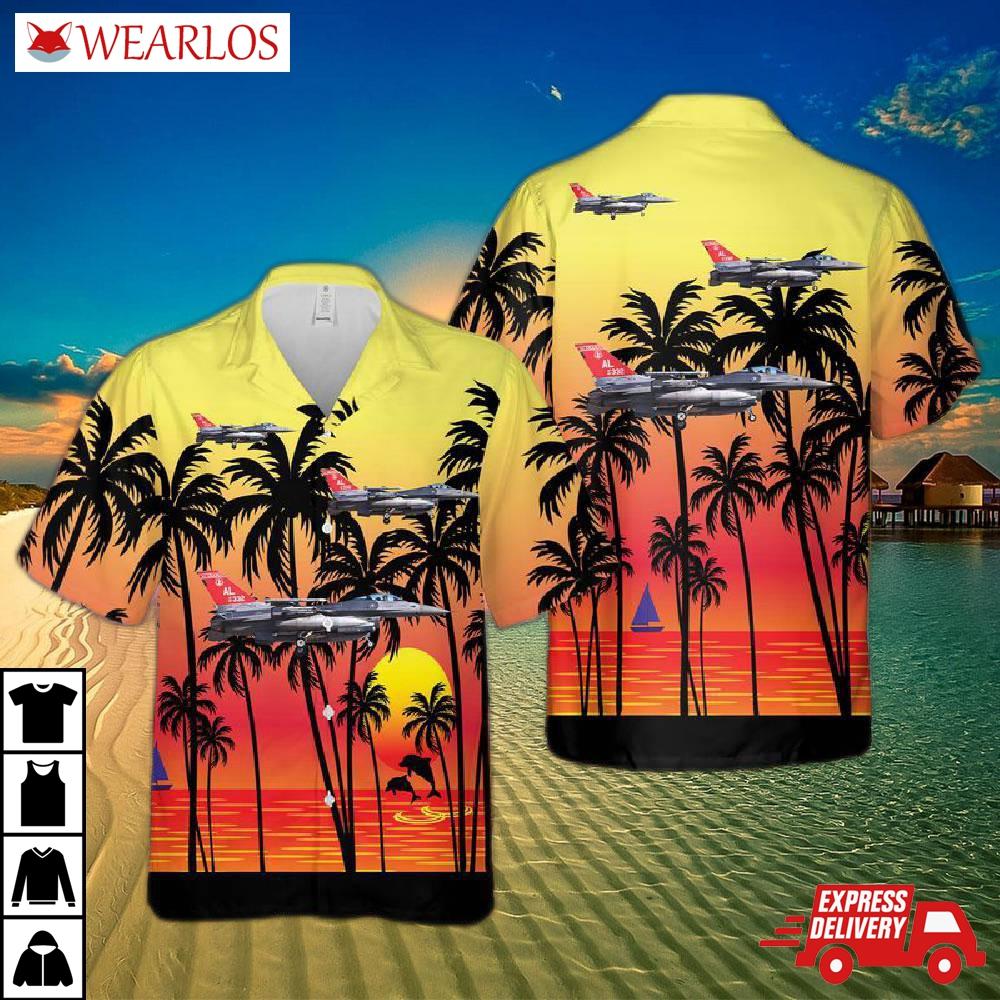 Us Air Force Alabama National Guard,100th Fighter Squadron General Dynamics F-16c+ Fighting Falcon Hawaiian Shirt