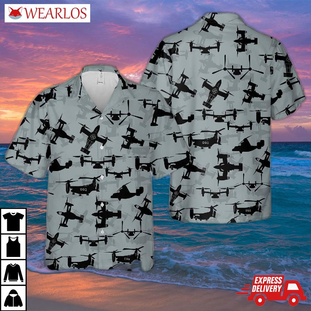 Us Air Force Bell Boeing V-22 Osprey Silhouettes Hawaiian Shirt