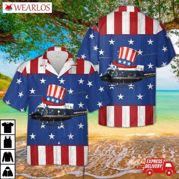 Us Air Force Bell Uh-1n Twin Huey 1st Helicopter Squadron, 4th Of July Hawaiian Shirt
