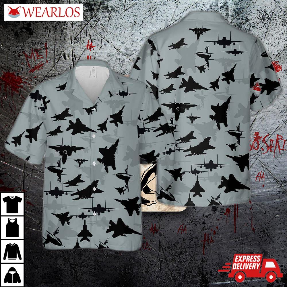 Us Air Force Boeing Mcdonnell Douglas F-15 Eagle Aircraft Silhouettes Hawaiian Shirt