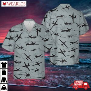 Us Air Force General Atomics Mq-9 Reaper Aircraft Silhouettes Hawaiian Shirt