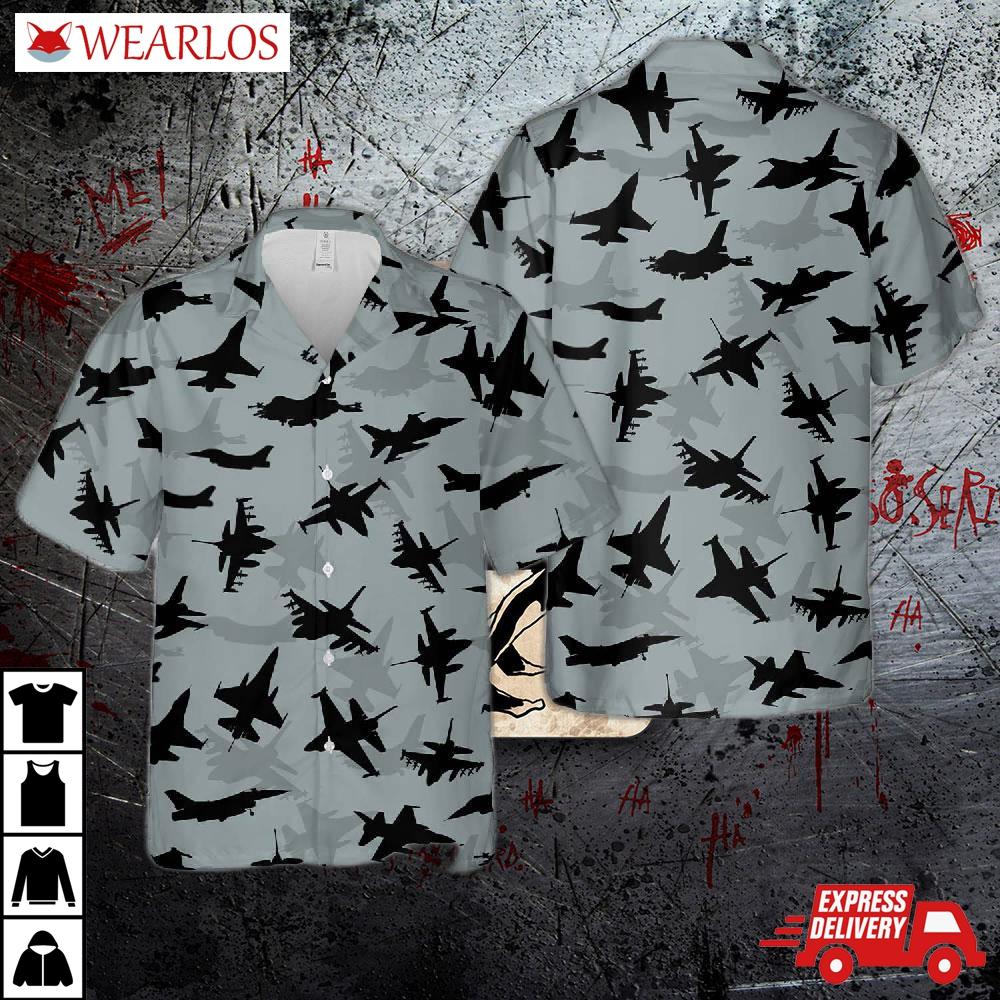 Us Air Force General Dynamics F-16 Fighting Falcon Aircraft Silhouettes Hawaiian Shirt