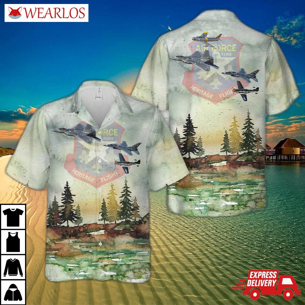 Us Air Force Heritage Flight P-51 F-22 F-35 F-16 A-10 Demo Team Hawaiian Shirt