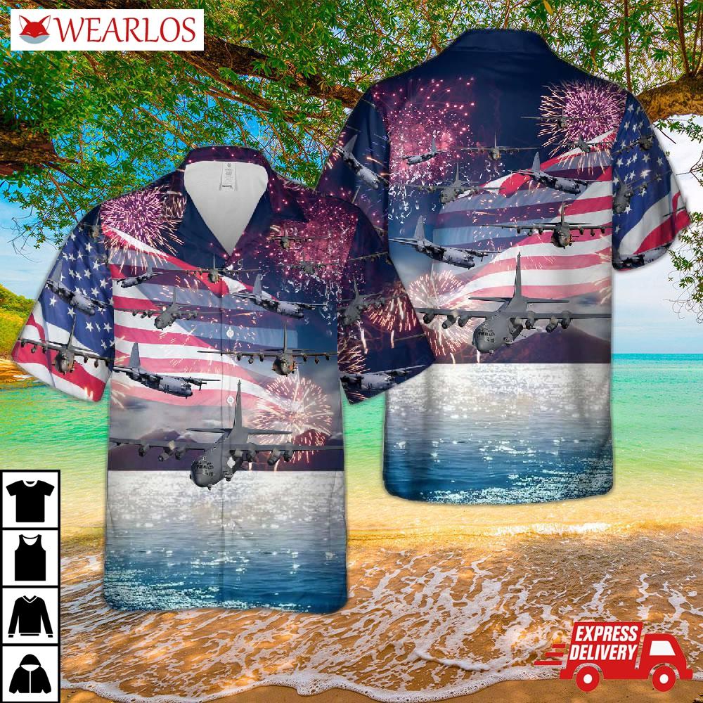 Us Air Force Lockheed Ac-130, 4th Of July Hawaiian Shirt
