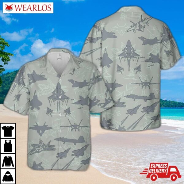 Us Air Force Lockheed Martin F-22 Raptor Aircraft Silhouettes Hawaiian Shirt