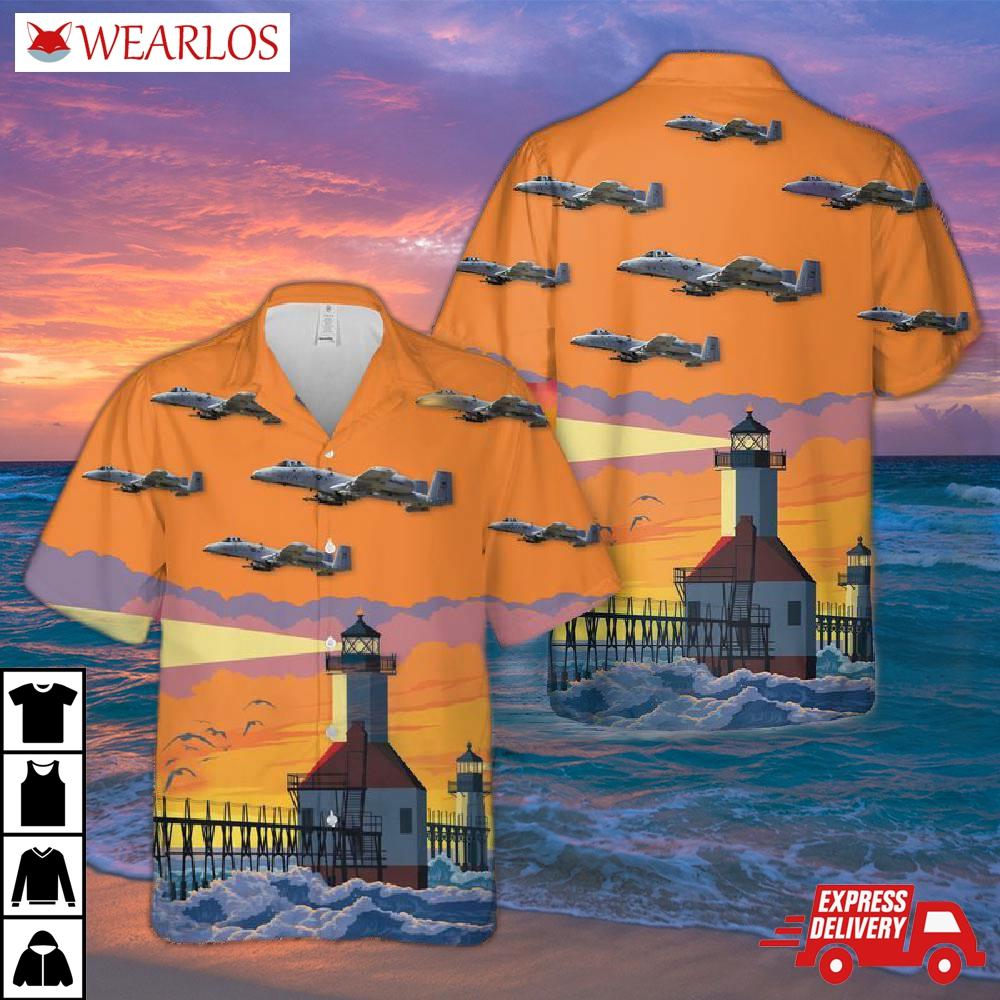 Us Air Force Michigan National Guard 107th Fighter Squadron A-10 Thunderbolt Ii Hawaiian Shirt