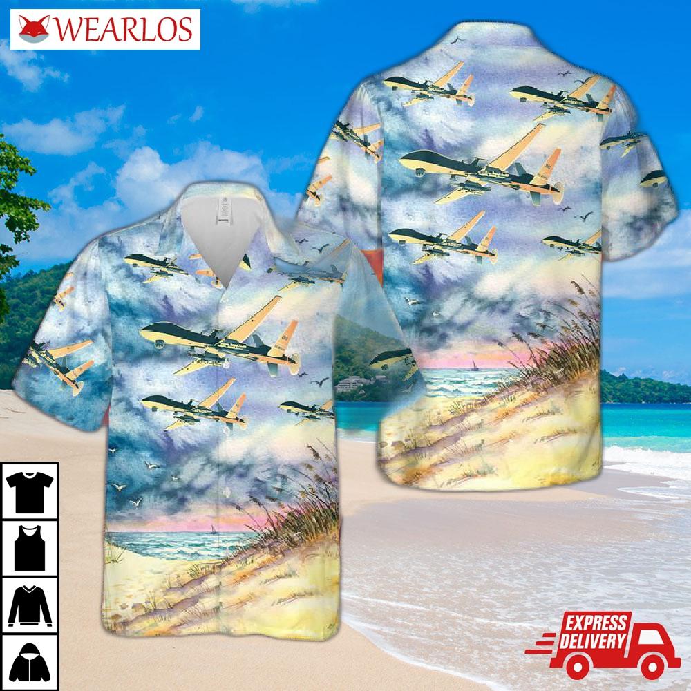 Us Air Force Michigan National Guard 172d Support Squadron Mq-9 Reaper Hawaiian Shirt