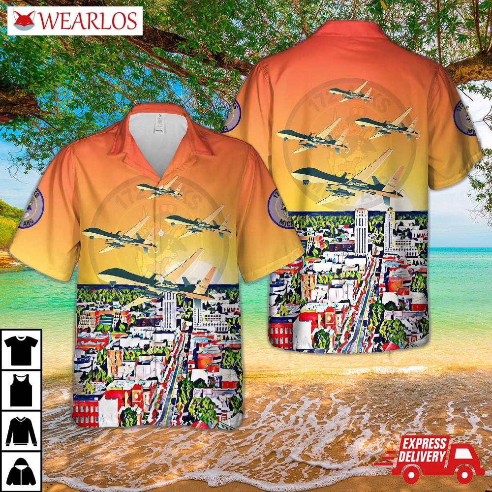Us Air Force Michigan National Guard 172nd Attack Squadron Mq-9 Reaper Hawaiian Shirt