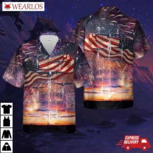 Us Air Force Michigan National Guard C-130e Hercules Aircraft From 171st Airlift Squadron, 4th Of July Hawaiian Shirt